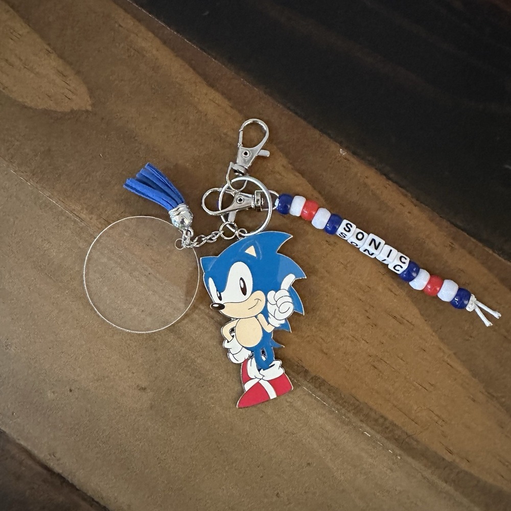 Handmade Sonic Keychain Beaded Charm – Blue Tassel Gamer Gift Key Ring